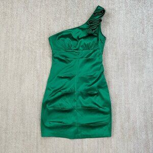 Vintage Y2K 2000s Love Tease Green Floral One Shoulder Mini Dress Prom Dress 5